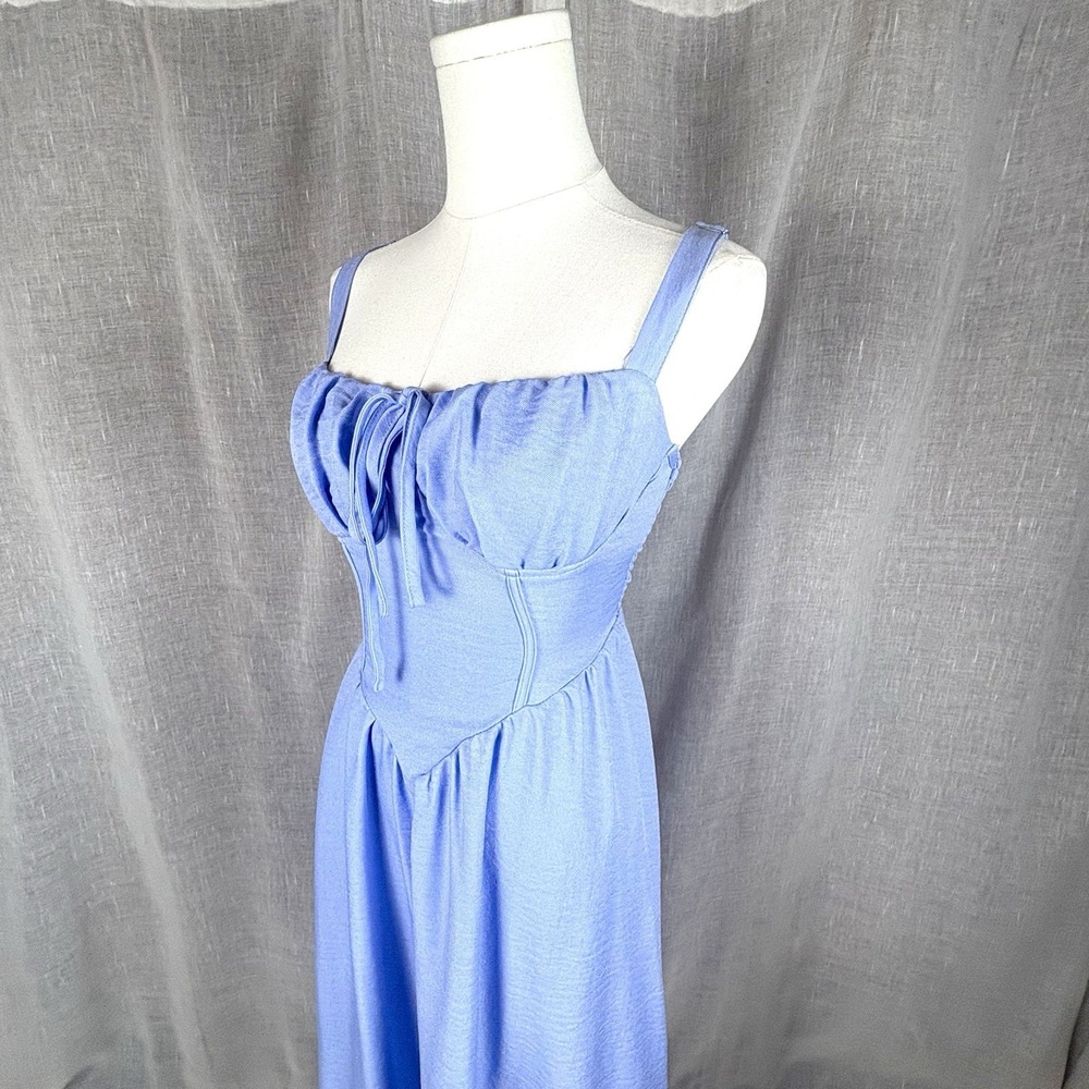 Womens Corset Midi Sun Dress Sz S French Blue Corset Cottagecore Coquette Fairy - Picture 8 of 11
